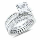 2.90ct White Princess Lab Created Diamond 925 Silver Engagement Bridal Ring Set