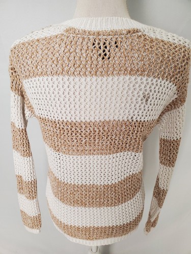 Tommy Hilfiger Tan & White Horizontal Striped Loose Knit Sweater Women's Small. - Picture 5 of 10