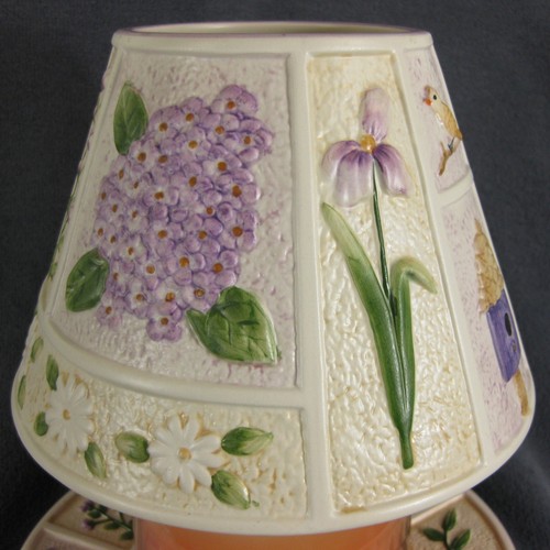 Lavender Purple Flowers on Cream Background Med/Large Candle Jar Shade & Plate - Picture 4 of 9