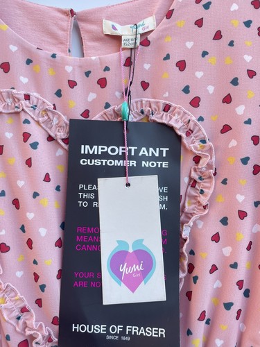 YUMI Girl's Heart Print Short Sleeved Dress Pink Age 11-12 Years Bnwt - Picture 2 of 4