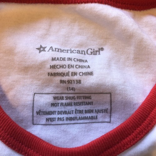 American Girl Long Sleeve shirt Peace Love Joy Girls size 14 Top White Red - Picture 3 of 18