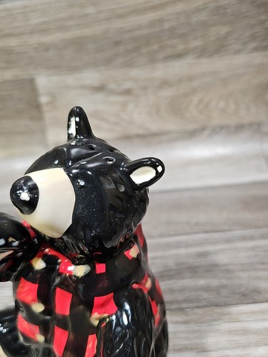 Camicia nera orso ceramica cucina sale spezie shaker rosso nero check alta 5 pollici - Foto 6 di 6