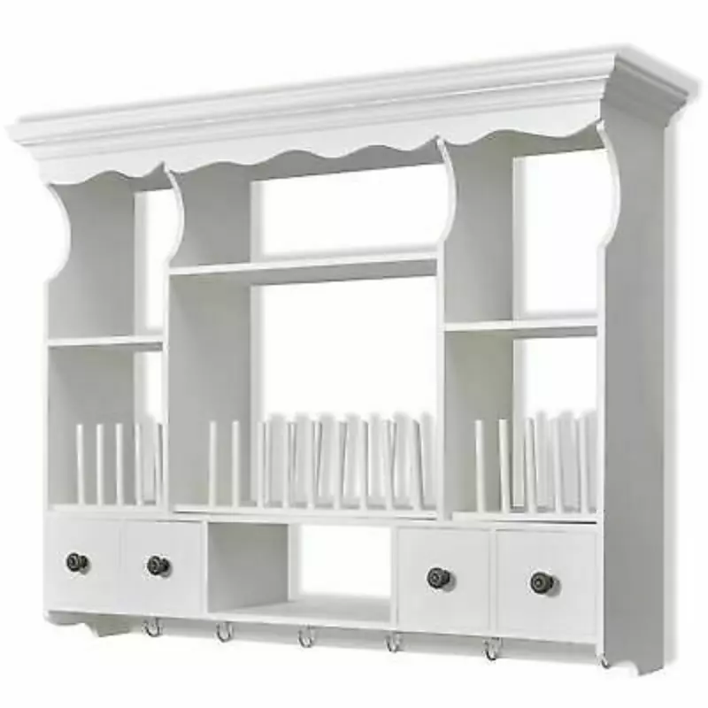 Wall Mounted Kitchen Wooden Cabinet Storage White Dish Rack