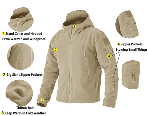 Mens Winter Fleece Jackets Zip Up Outdoor Warm Training Work Hiking Hooded Coats - Picture 53 of 90