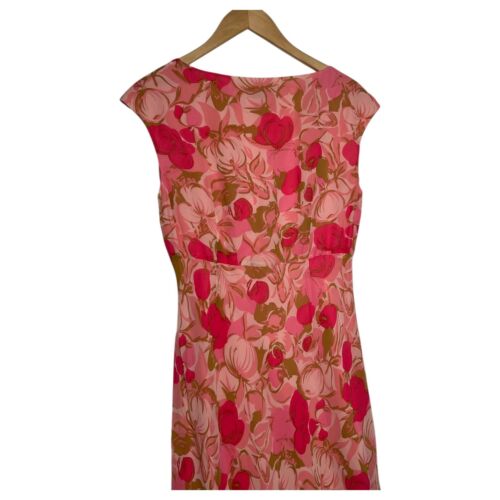 Abito vintage Maggy London donna 10 seta midi floreale scollo a V foderato cappuccio manica rosa - Foto 8 di 11