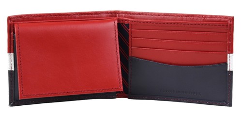Tommy Hilfiger Men's Leather Wallet Passcase Billfold Rfid Red Navy 31TL220053 - Picture 6 of 10