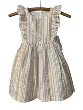 Bonnie Jean Striped Seersucker Pinafore Dress Girls Size 5 Gold Pink Party New