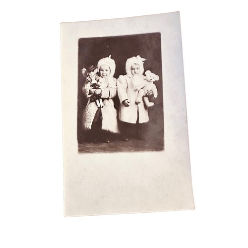 Antike Puppe Teddybär Foto Postkarte RPPC 1907-15 Saxrud Hale WI - Bild 2 von 4