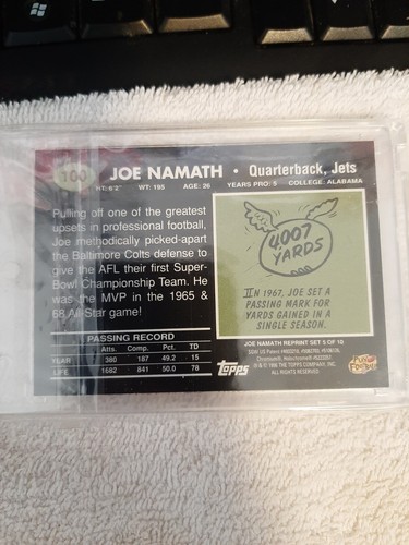1996 Topps Joe Namath Quarterback NY Jets 1965 & 1968 MVP All Star Game #100 - Picture 3 of 4