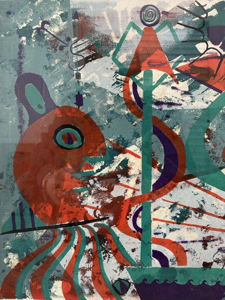 🔥 RARE Vintage Modern 1960s Abstract Surrealist Lithograph Print - BEDWELL - Image 4 of 4