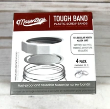 Masontops Tough Bands Plastic Screw Jar Bands 4 Pack Regular Mouth Reusable NEW
