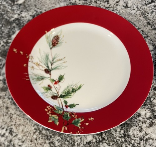 Lenox Winter Song Dinner Plate Set Of 2 Plates Red Pine Cones Discontinued - Picture 3 of 4