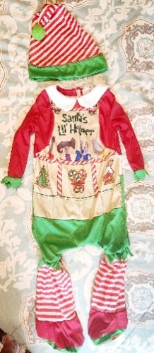 Santa's Little Helper MEDIUM Toddler Costume With Matching Cap, In Character EUC - Picture 2 of 10