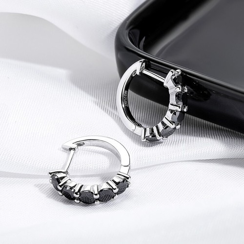 3.5mm Round Moissanite Hoop Huggie Earrings Women's 925 Sterling Silver Jewelry - Picture 9 of 15