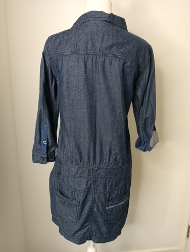 Esprit Size XS Blue Denim Long Sleeve Roll Tab Shirt Knee Length Dress - Picture 4 of 6