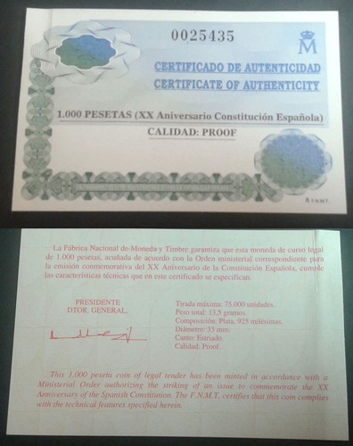 ESTUCHE FNMT MONEDA 1000 PESETAS PLATA XX ANIVERSARIO CONSTITUCION 1998 TC11963 - Picture 4 of 4