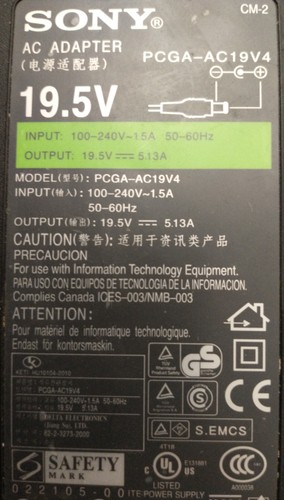 Sony Vaio AC Power Adapter from PCG-GRV680 laptop PCGA-AC19V4 - Picture 3 of 3