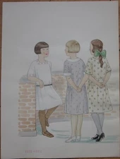 Original Art/Hand-Painted Children's Fashion Painting: 1920-1922
