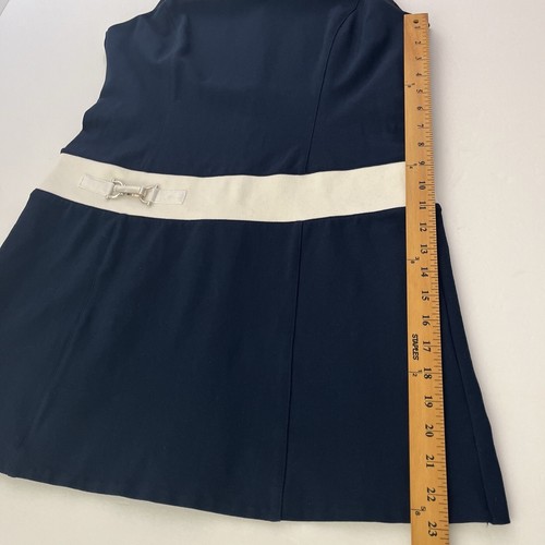 Sleeveless Nautical Dress Women's Size 10 Navy Blue White Band At Hip Back Zip - Picture 12 of 15