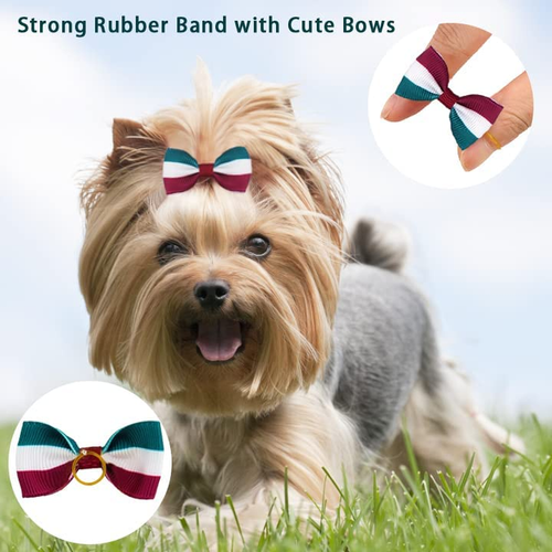 100PCS Cute Pet Grooming Accessories - Colored Polka Dot Hair Bows with Rubber B - Picture 5 of 7