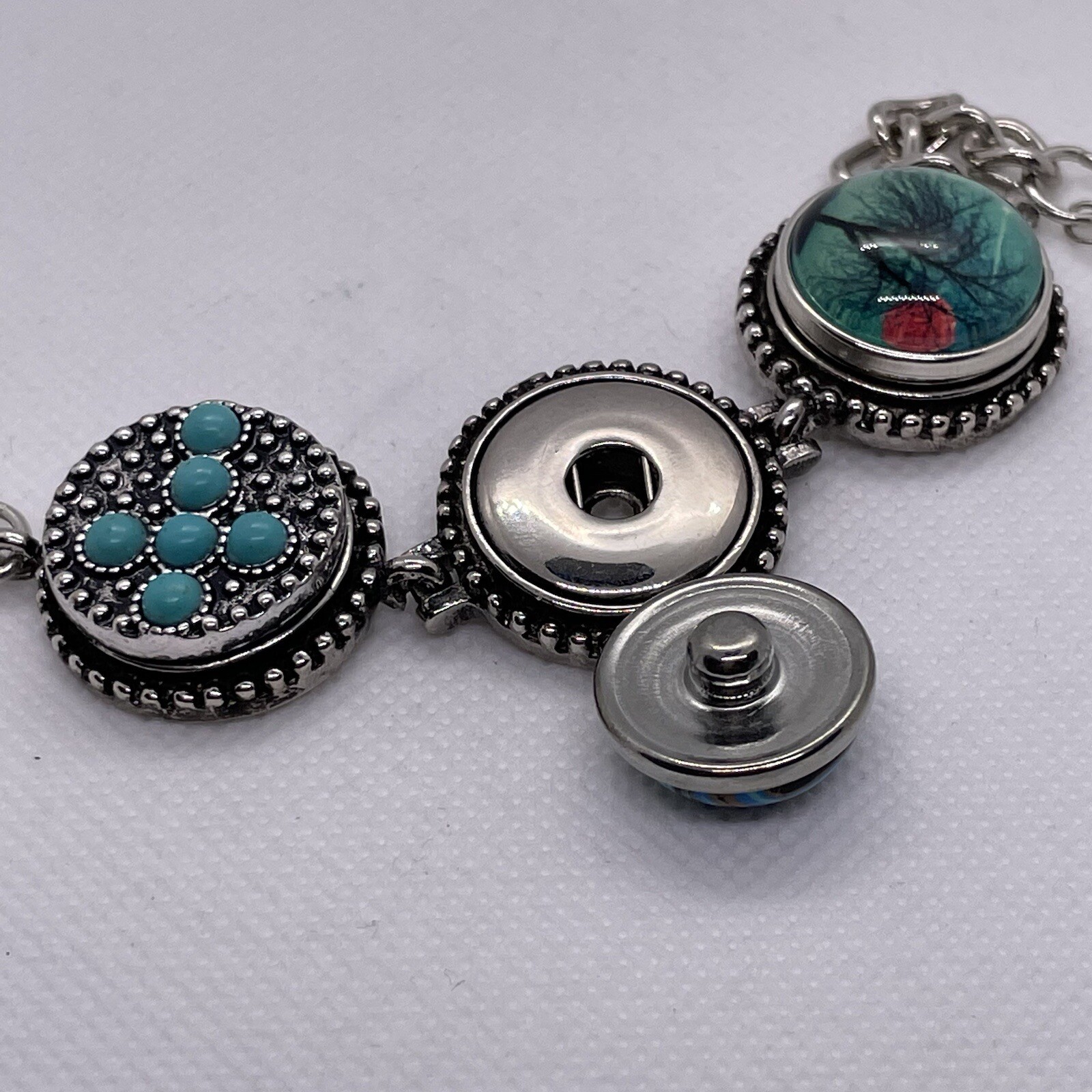 Silvertone Three Panel Snap Bracelet Landscape Si… - image 4