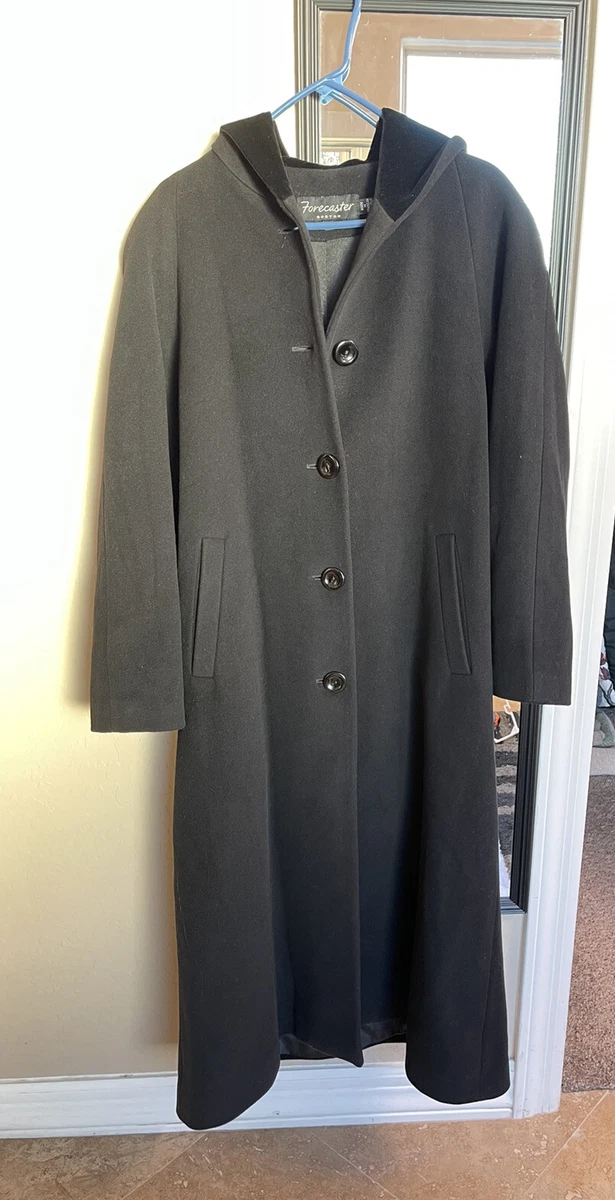 Vintage Forecaster Of Boston Gorgeous Long Black Coat Wool Velvet Hood Sz12  12 | eBay