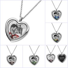 Personalized Photo  Message Engraved w/ Crystals Heart Locket Pendant Necklace