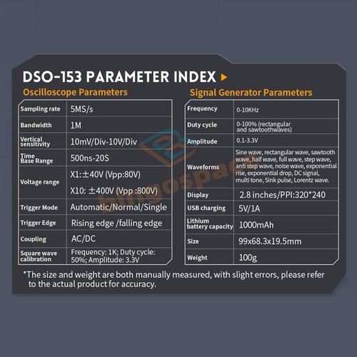 FNIRSI DSO153 2-in-1 Handheld Oscilloscope 10KHz 5MS/s Digital Signal Generator - Picture 8 of 20