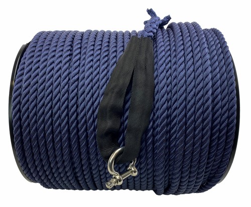 Cuerda de nailon 3ª azul marino de 12 mm x 125 m cuerda de anclaje en un carrete C/W 8" ojo suave protegido - Imagen 6 de 6