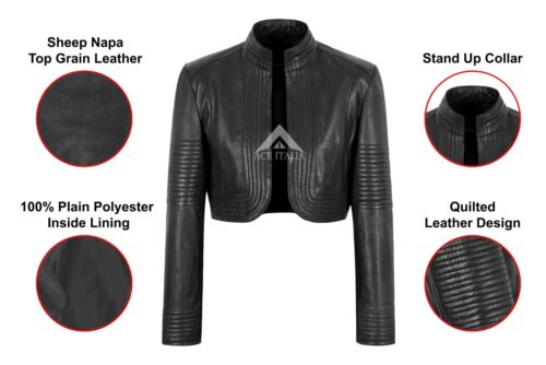 Woman’s Elegant Look Real Leather Cropped Shrug Bolero Slim-Fit Jacket Ashley - Picture 3 of 9