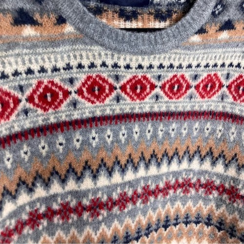 Lucky Brand sweater Men's Medium NWT pullover crewneck fair Isle Gray red blue - Picture 3 of 11