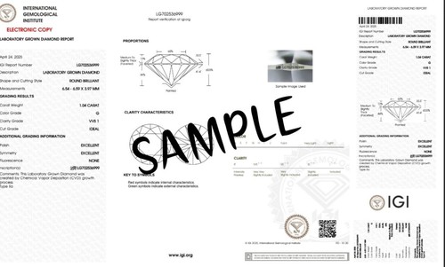 Lab Grown 1.00 Ct ROUND IGI Certified CVD Diamond G Color VS1 Clarity - Picture 2 of 7