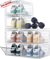 HOMIDEC Shoe Storage, 6 Pack Shoe Organizer Hard Plastic Shoe Box, Shoe Boxes