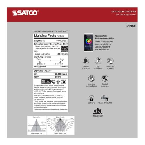 Satco S11260 - 10W LED Recessed Downlight - Starfish IOT Tunable White - 6 Pack - Picture 4 of 17