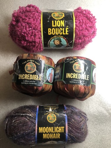 Lot of 4 Lion Brand Yarns AUTUMN LEAVES -Rose & Purple Mountain Moonlight Mohair - Picture 3 of 4
