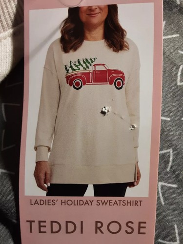 Teddi Rose Ladies' Holiday Crewneck Pullover, Cream, XXL - Picture 1 of 5