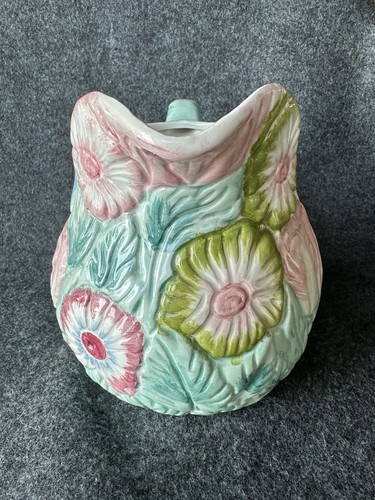 Vintage Ceramic Raised Floral Pitcher Marked "ND" Pretty Pastels Tulips Daisy - Picture 7 of 22