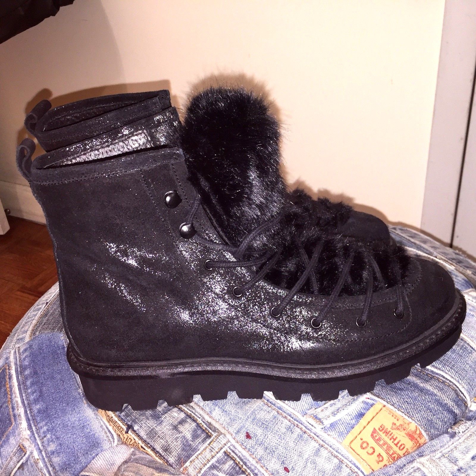 Nuevo seyshelles Negro Cuero Adorno Pulido botas al tobillo con Cordones Adorno Cuero de piel Talla EE. UU. 8M 215c06 Nuevo seyshelles Negro Cuero Adorno Pulido botas al tobillo con Cordones Adorno Cuero de piel Talla EE. UU. 8M 215c06