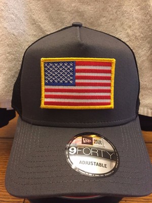 New Era NE400 Grey Snapback Flat Bill Hat//Cap w// American Flag Gold Border