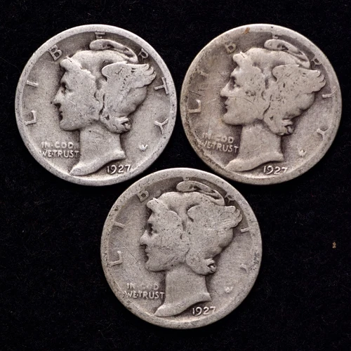 1927 P D S (3 PIECE LOT) Mercury Silver Dime AG / ABOUT GOOD FREE SHIPPING