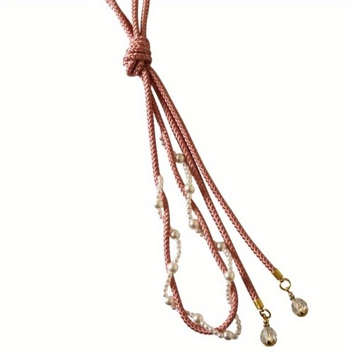 Handmade Japanese Kimono Bathrobe Belt w/Faux Pearl Adjustable Waist Cord Strap - Picture 5 of 9