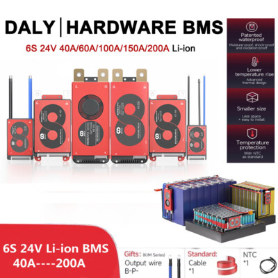 Daly BMS Li-ion 6S 24V BMS 40/60/100/150/200A Common Port w/Balance NTC Lot