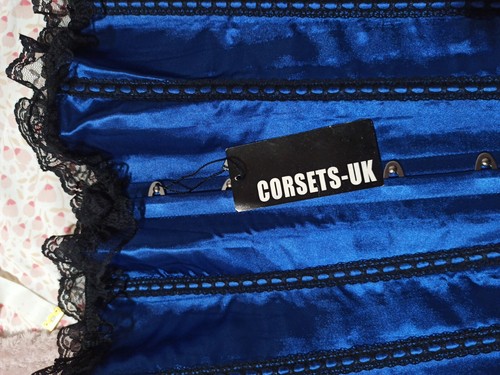 Perfect New Corset Corsets-UK Lace Up Ruffles Satin Busk, Blue Color, Size M - Picture 3 of 8