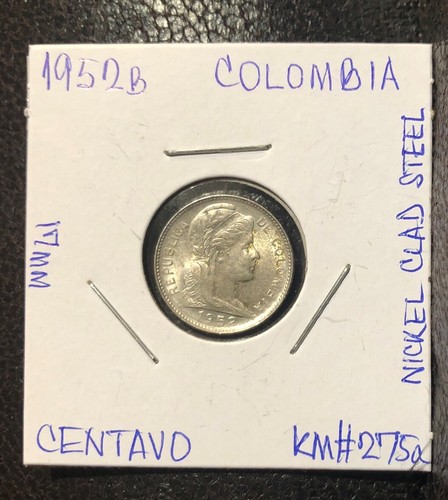 1952 Colombia 1 Centavo Nickel-Clad Steel Coin KM#275a - Picture 3 of 4