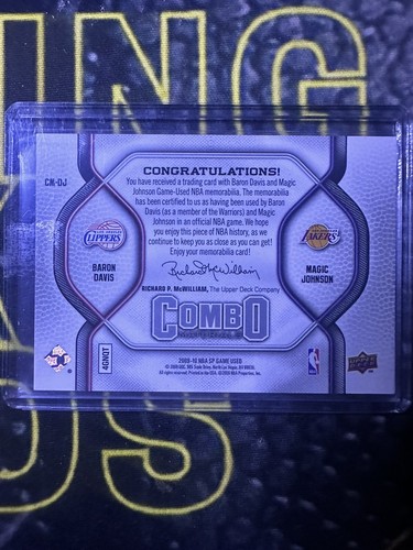 2009-10 SP Game Used Combo Materials /499 Baron Davis Magic Johnson #CM-DJ HOF - Picture 2 of 2