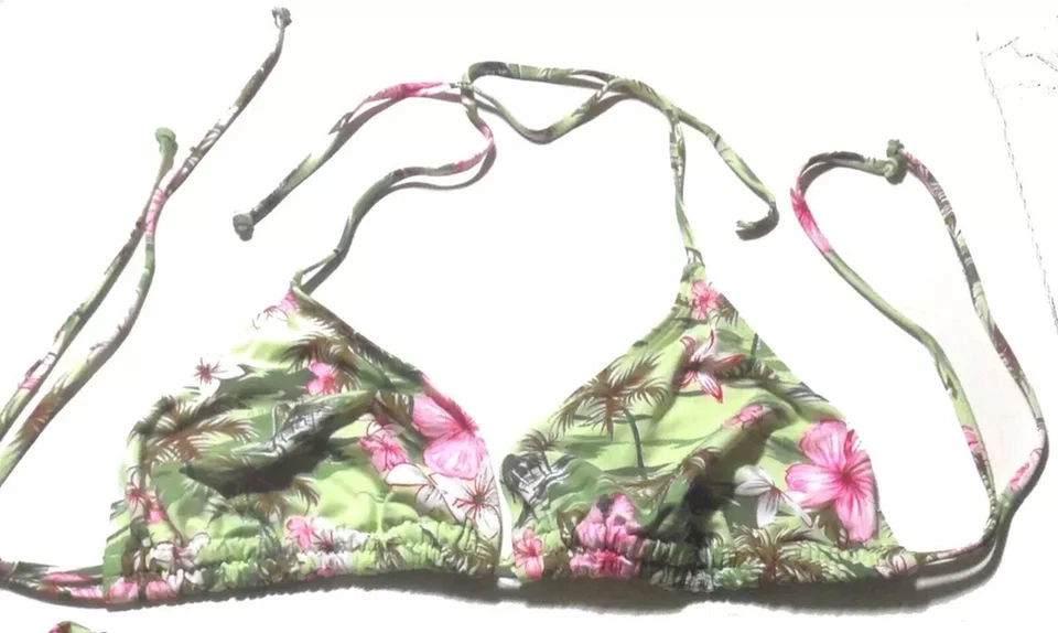 Biquíni Fresh Peaches verde havaiano floral halter masculino XL top e botas S - Imagem 2 de 3