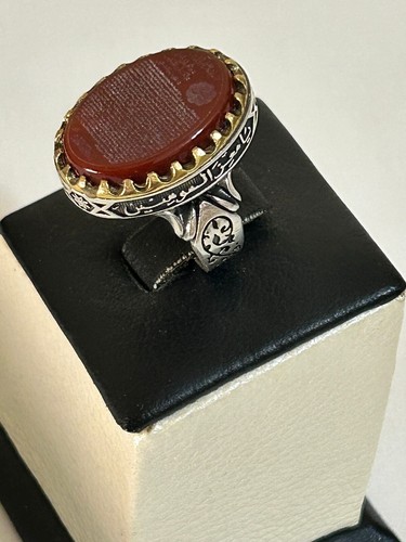 Royal Men 925 Silver Ring Authentic Yemen Aqeeq عقيق كبدي مخطوط اية سورة يس - Picture 5 of 15