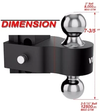 VNN Adj AL Drop/Rise Trailer Hitch with 2 balls: 2"-8000lbs | 2-5/16"-12500lbs