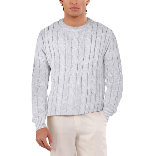 Mens  Cotton Cable Knit Crew Neck Sweater Jumper Pullover Tops J20 - Picture 20 of 23