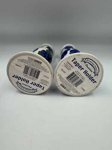 Hermitage Pottery Candle Holders Blue White Green Grapes Vine Painted Design - Picture 5 of 5